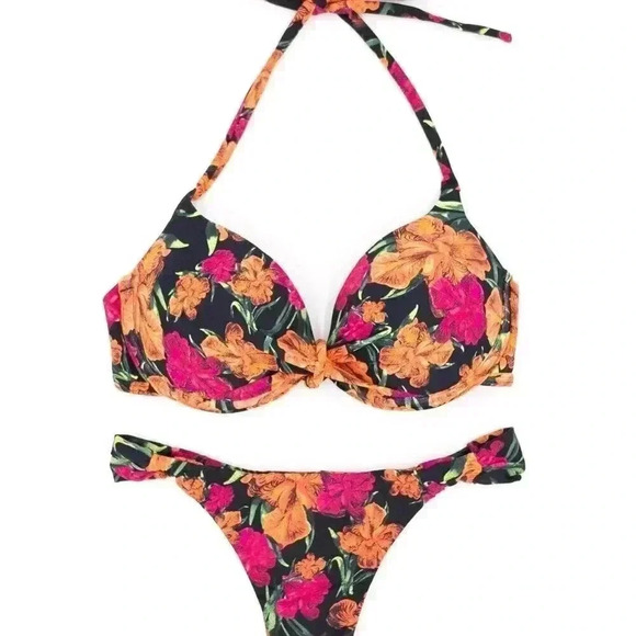 Floral Print Swimsuit Bikini Top Size Medium Halter Neck Swimsuit Boho Chic Swim - Picture 4 of 4